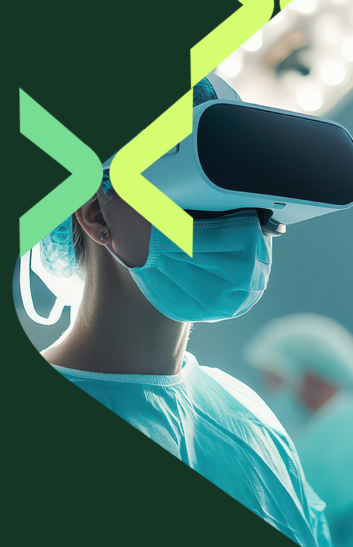 Surgeon wearing a VR headset