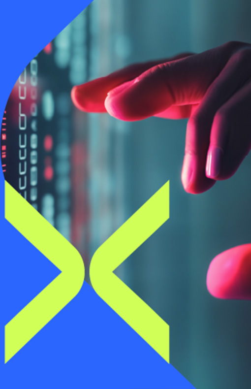 Fingers reaching towards a digital screen.