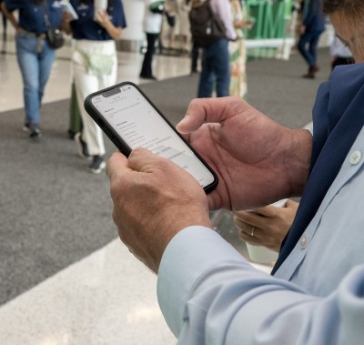 Checking the agenda on a smartphone